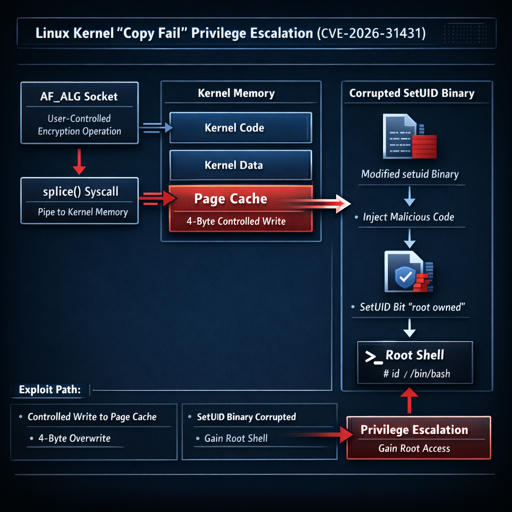 Copy Fail Linux kernel exploit diagram