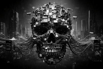 IoT botnet visualization with devices forming skull pattern