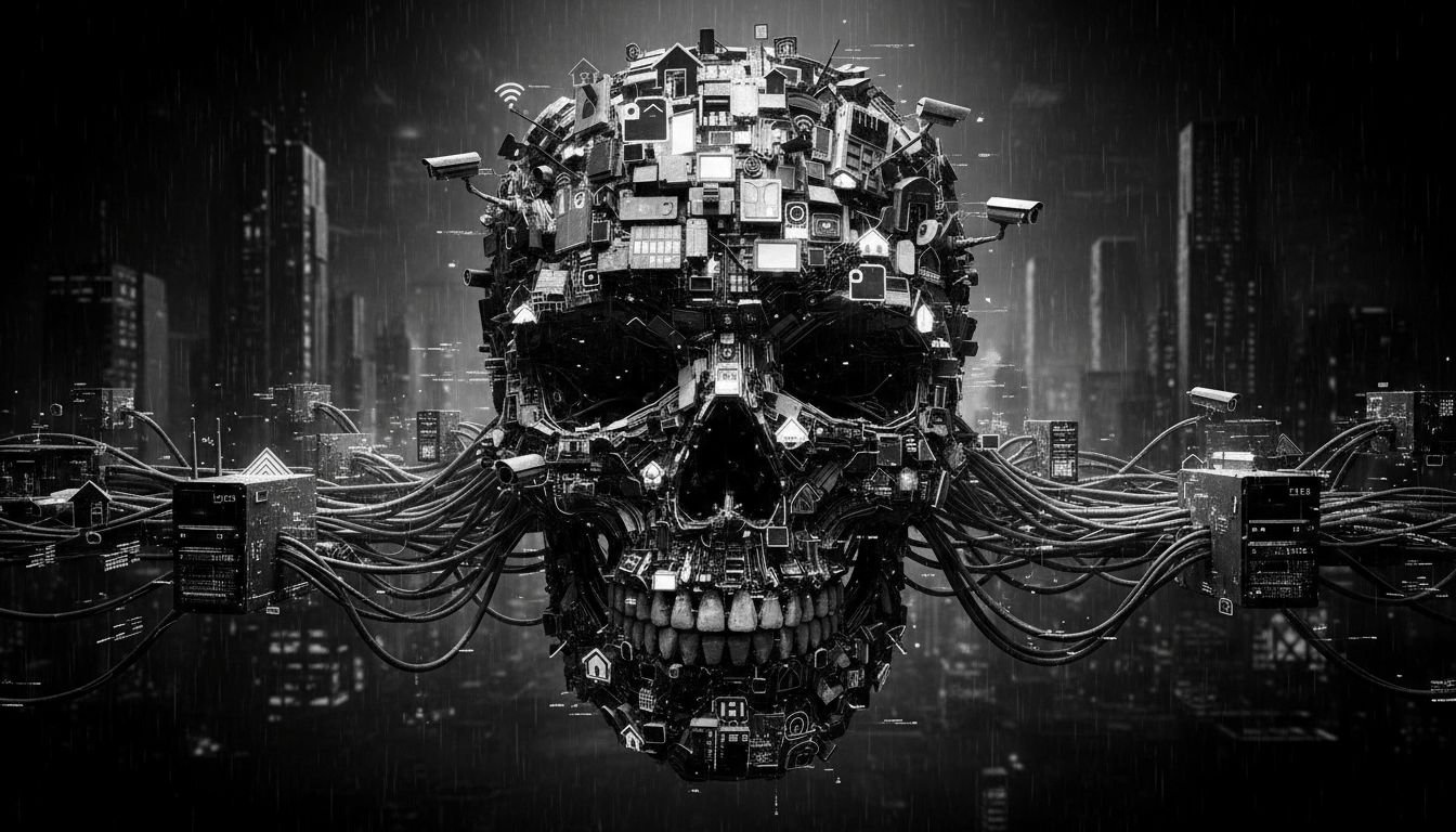 IoT botnet visualization with devices forming skull pattern