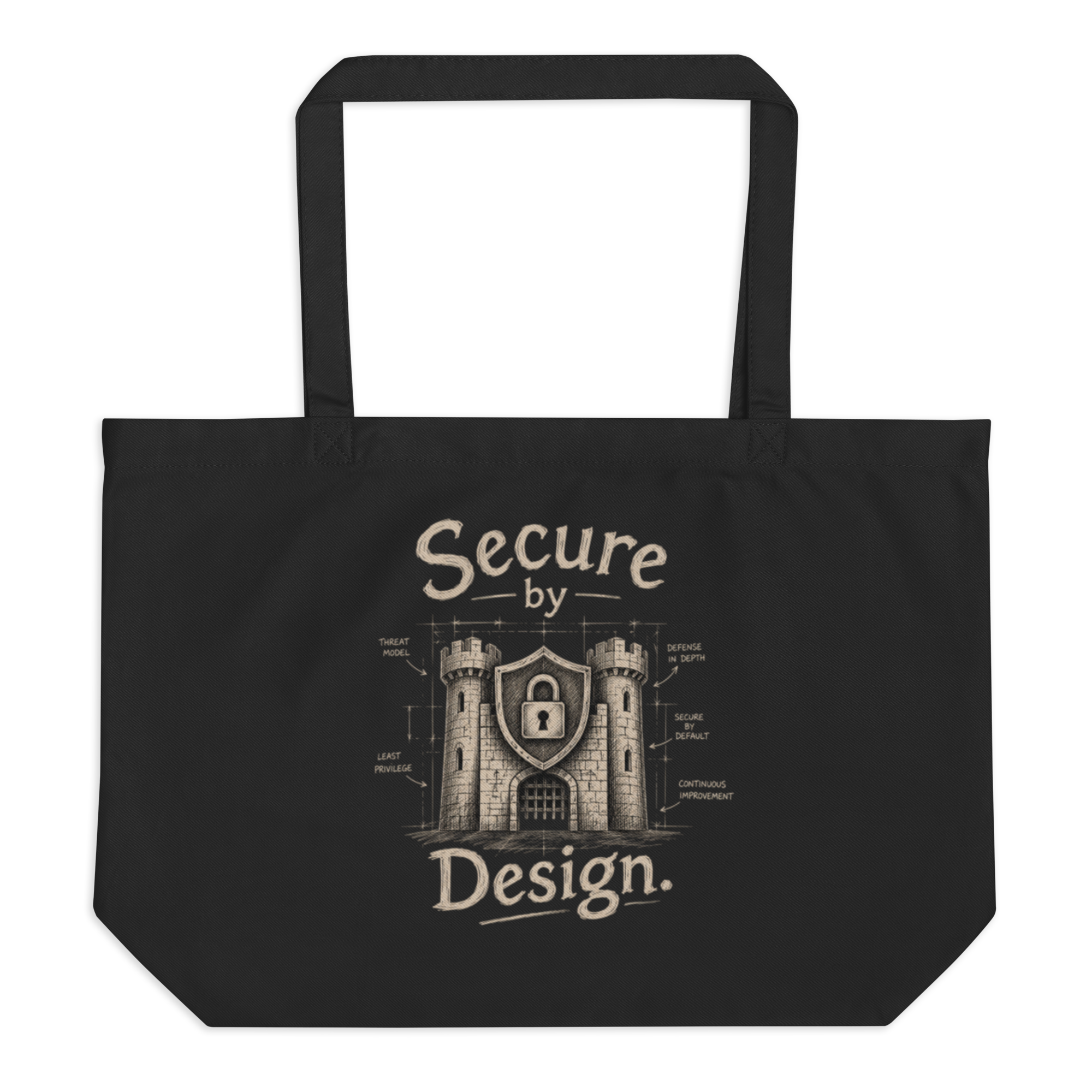 Large organic tote bag: "Secure By Design"