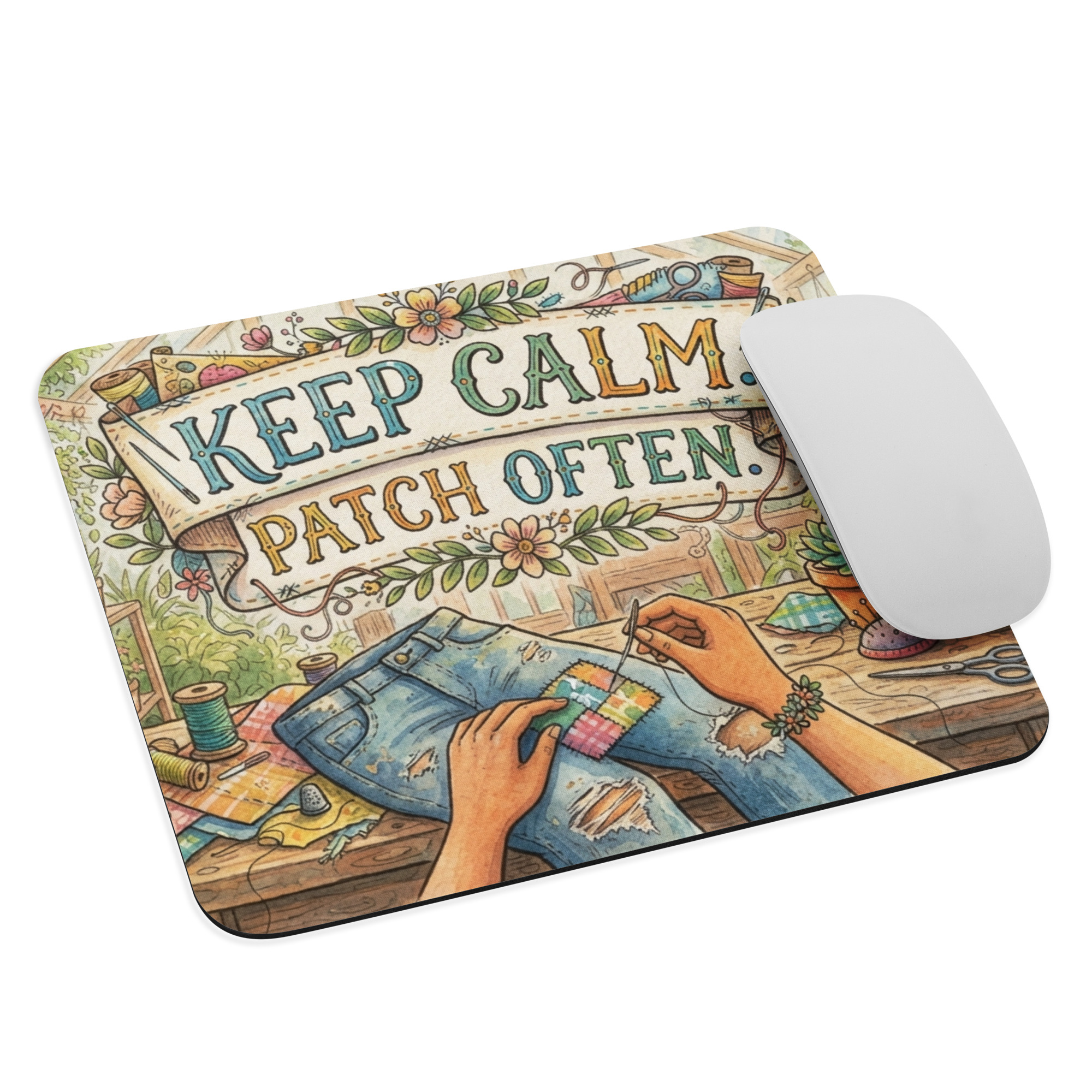 Mouse pad: "Keep Calm. Patch Often."