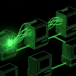 Worm-like ScreenConnect infection spreading between terminal boxes in green CRT style