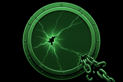 Cracked circular vault seal representing the Telerik padding oracle breach