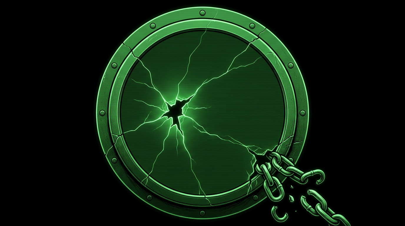 Cracked circular vault seal representing the Telerik padding oracle breach