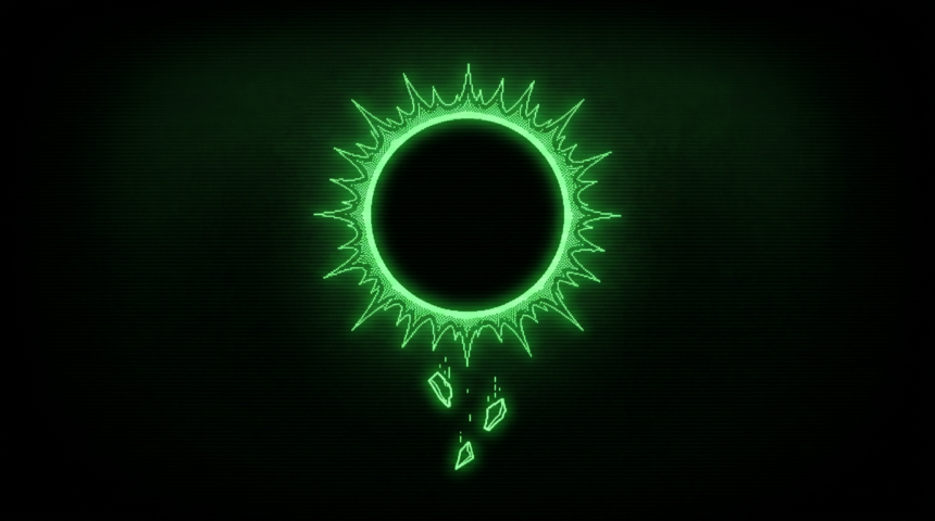 Eclipse disc with three falling shards representing fresh zero-day exploits