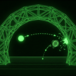 Monochrome green illustration of a truss gateway arch with one token passing and another rejected