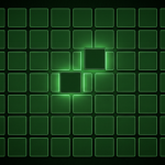 Monochrome green illustration of a tile grid with two tiles misaligned and light leaking through