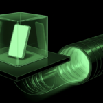 A mobile device sealed in a glass cube with an escape tunnel