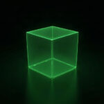 A single hollow green wireframe cube floating in a black void