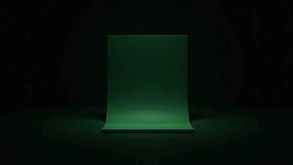 A plain green document shape glowing on a black background