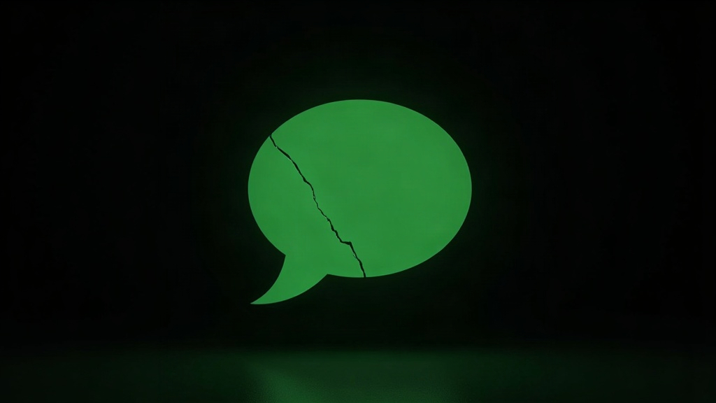 An empty green speech bubble with a crack running through it