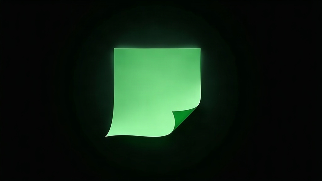 A single blank green sheet of paper with a curled corner