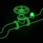 Green wireframe water valve and pipe assembly