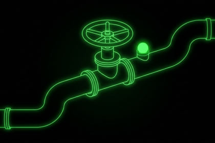 Green wireframe water valve and pipe assembly
