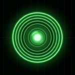 Glowing green concentric rings forming a webcam lens