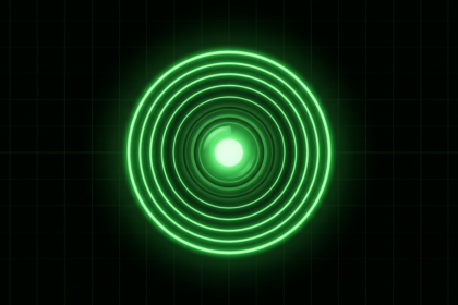 Glowing green concentric rings forming a webcam lens
