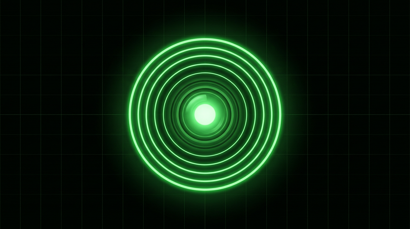 Glowing green concentric rings forming a webcam lens