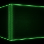Blank green wireframe server enclosure with one status light