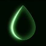 Single smooth glowing green teardrop form in a black void