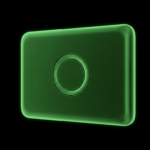 Plain glowing green door reader panel with a circular ring in darkness