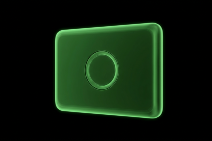 Plain glowing green door reader panel with a circular ring in darkness